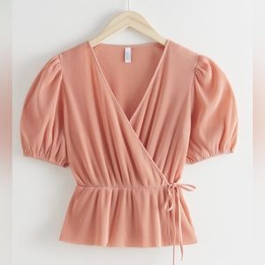 & Other Stories Womens Puff Sleeve Wrap Top Peach Euro S